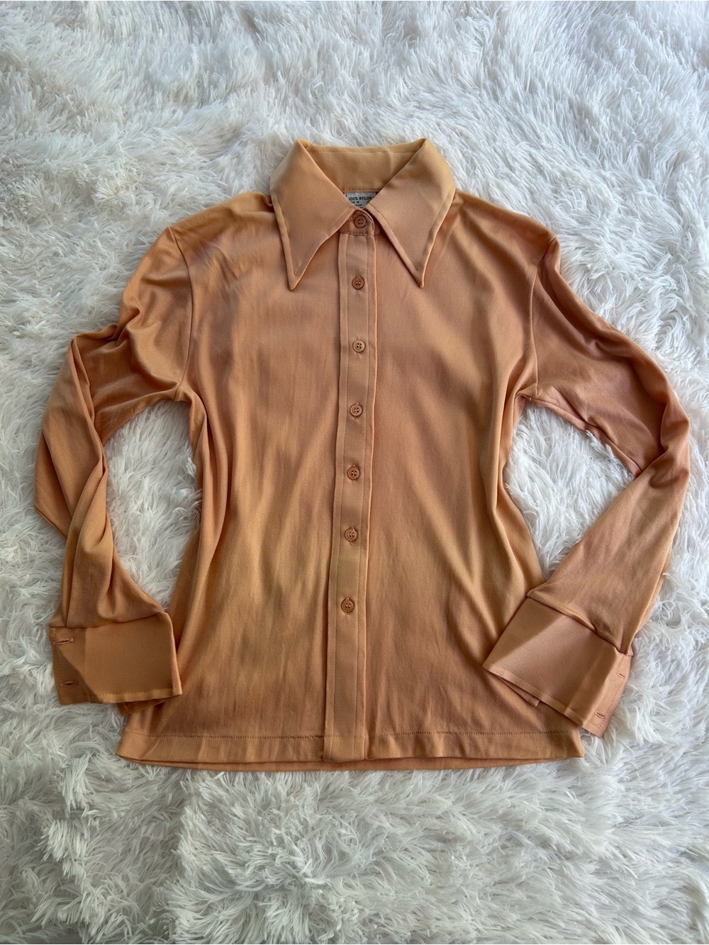 Vintage Peach Sheer Disco Collar Blouse Medium